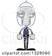 Clipart Of A Cartoon Skinny Sad Futuristic Space Robot Royalty Free Vector Illustration