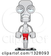Clipart Of A Cartoon Skinny Sad Robot Swimmer Royalty Free Vector Illustration