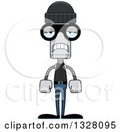Clipart Of A Cartoon Skinny Sad Robot Robber Royalty Free Vector Illustration