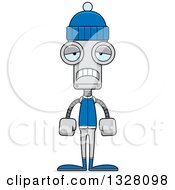 Clipart Of A Cartoon Skinny Sad Winter Robot Royalty Free Vector Illustration