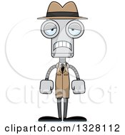Clipart Of A Cartoon Skinny Sad Robot Detective Royalty Free Vector Illustration