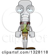 Clipart Of A Cartoon Skinny Sad Robot Hiker Royalty Free Vector Illustration