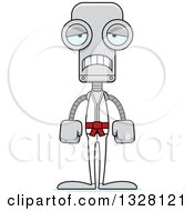 Clipart Of A Cartoon Skinny Sad Karate Robot Royalty Free Vector Illustration