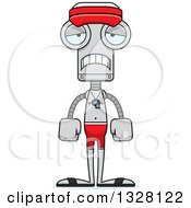 Clipart Of A Cartoon Skinny Sad Robot Lifeguard Royalty Free Vector Illustration