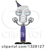 Clipart Of A Cartoon Skinny Mad Wizard Robot Royalty Free Vector Illustration