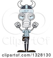 Clipart Of A Cartoon Skinny Mad Viking Robot Royalty Free Vector Illustration