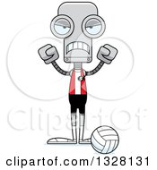Clipart Of A Cartoon Skinny Mad Robot Volleyball Player Royalty Free Vector Illustration