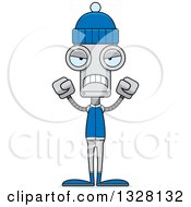 Clipart Of A Cartoon Skinny Mad Winter Robot Royalty Free Vector Illustration