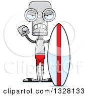 Clipart Of A Cartoon Skinny Mad Robot Surfer Royalty Free Vector Illustration