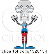 Clipart Of A Cartoon Skinny Mad Super Hero Robot Royalty Free Vector Illustration