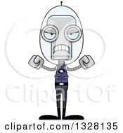 Clipart Of A Cartoon Skinny Mad Futuristic Robot Royalty Free Vector Illustration