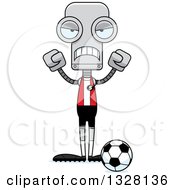 Clipart Of A Cartoon Skinny Mad Robot Soccer Player Royalty Free Vector Illustration