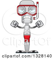 Poster, Art Print Of Cartoon Skinny Mad Robot In Snorkel Gear