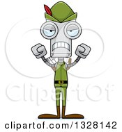 Clipart Of A Cartoon Skinny Mad Robin Hood Robot Royalty Free Vector Illustration