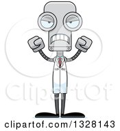 Clipart Of A Cartoon Skinny Mad Robot Scientist Royalty Free Vector Illustration