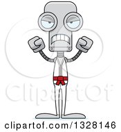 Clipart Of A Cartoon Skinny Mad Karate Robot Royalty Free Vector Illustration