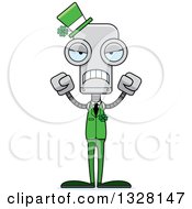 Clipart Of A Cartoon Skinny Mad St Patricks Day Robot Royalty Free Vector Illustration