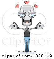 Poster, Art Print Of Cartoon Skinny Casual Robot With Open Arms And Hearts