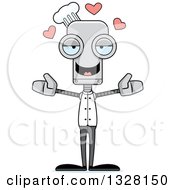 Clipart Of A Cartoon Skinny Chef Robot With Open Arms And Hearts Royalty Free Vector Illustration