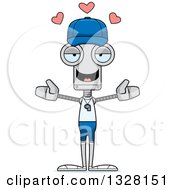 Poster, Art Print Of Cartoon Skinny Sports Coach Robot With Open Arms And Hearts