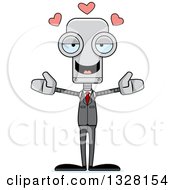 Poster, Art Print Of Cartoon Skinny Business Robot With Open Arms And Hearts