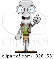 Clipart Of A Cartoon Skinny Hiker Robot With An Idea Royalty Free Vector Illustration by Cory Thoman
