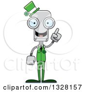 Clipart Of A Cartoon Skinny Irish St Patricks Day Robot With An Idea Royalty Free Vector Illustration