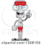 Clipart Of A Cartoon Skinny Robot Lifeguard With An Idea Royalty Free Vector Illustration