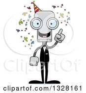 Clipart Of A Cartoon Skinny Party Robot With An Idea Royalty Free Vector Illustration