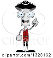 Clipart Of A Cartoon Skinny Pirate Robot With An Idea Royalty Free Vector Illustration