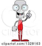 Clipart Of A Cartoon Skinny Robot In Pajamas With An Idea Royalty Free Vector Illustration
