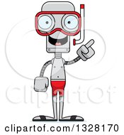 Poster, Art Print Of Cartoon Skinny Robot In Snorkel Gear With An Idea