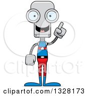 Clipart Of A Cartoon Skinny Super Hero Robot With An Idea Royalty Free Vector Illustration