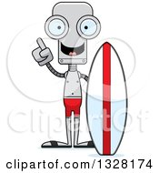 Clipart Of A Cartoon Skinny Robot Surfer With An Idea Royalty Free Vector Illustration