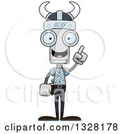 Clipart Of A Cartoon Skinny Viking Robot With An Idea Royalty Free Vector Illustration