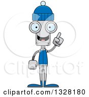 Clipart Of A Cartoon Skinny Winter Robot With An Idea Royalty Free Vector Illustration