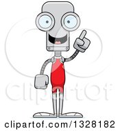 Clipart Of A Cartoon Skinny Robot Wrestler With An Idea Royalty Free Vector Illustration