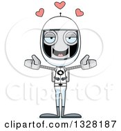 Poster, Art Print Of Cartoon Skinny Astronaut Robot With Open Arms And Hearts