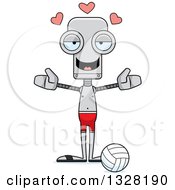 Poster, Art Print Of Cartoon Skinny Beach Volleyball Player Robot With Open Arms And Hearts