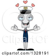 Poster, Art Print Of Cartoon Skinny Boat Captain Robot With Open Arms And Hearts