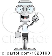 Clipart Of A Cartoon Skinny Fitness Robot With An Idea Royalty Free Vector Illustration