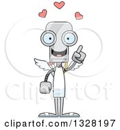 Clipart Of A Cartoon Skinny Robot With An Idea Royalty Free Vector Illustration