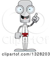 Clipart Of A Cartoon Skinny Karate Robot With An Idea Royalty Free Vector Illustration