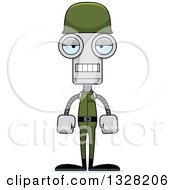 Clipart Of A Cartoon Skinny Mad Robot Soldier Royalty Free Vector Illustration