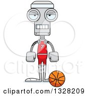 Clipart Of A Cartoon Skinny Mad Robot Basketball Player Royalty Free Vector Illustration