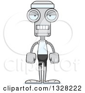 Clipart Of A Cartoon Skinny Mad Fitness Robot Royalty Free Vector Illustration