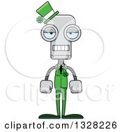 Clipart Of A Cartoon Skinny Mad Irish St Patricks Day Robot Royalty Free Vector Illustration