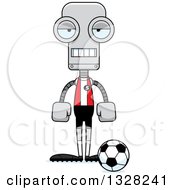 Clipart Of A Cartoon Skinny Bored Robot Soccer Player Royalty Free Vector Illustration