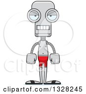 Clipart Of A Cartoon Skinny Bored Robot Swimmer Royalty Free Vector Illustration