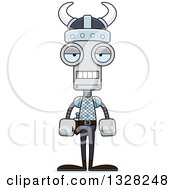 Clipart Of A Cartoon Skinny Bored Viking Robot Royalty Free Vector Illustration